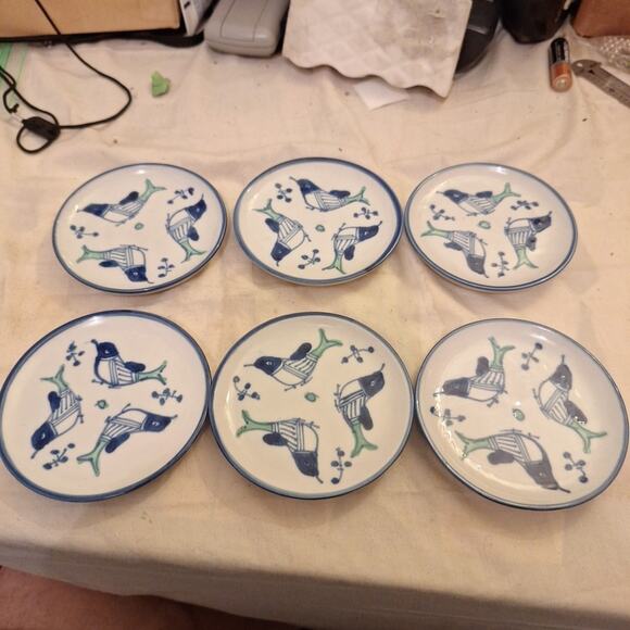 Antique Set Of 6 Persian Plates. 4 In. Hand Painted Ceramic Mark On Back - Picture 1 of 6